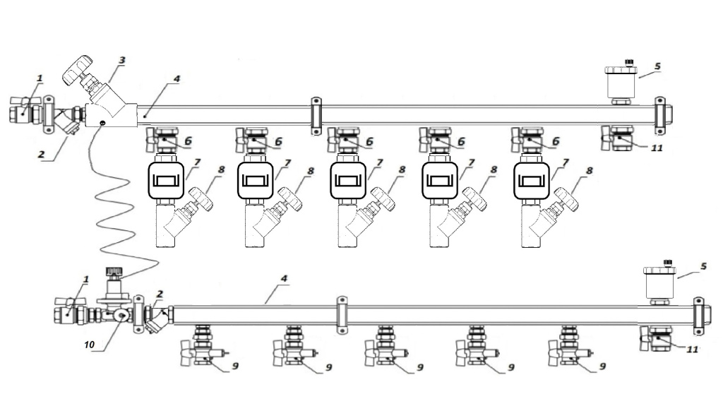 Приблизительная схема узла поквартирного учета тепла 