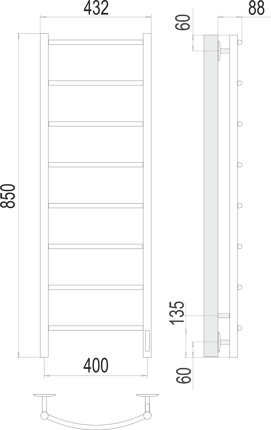 Полотенцесушитель электрический Классик П8 400х850 Терминус