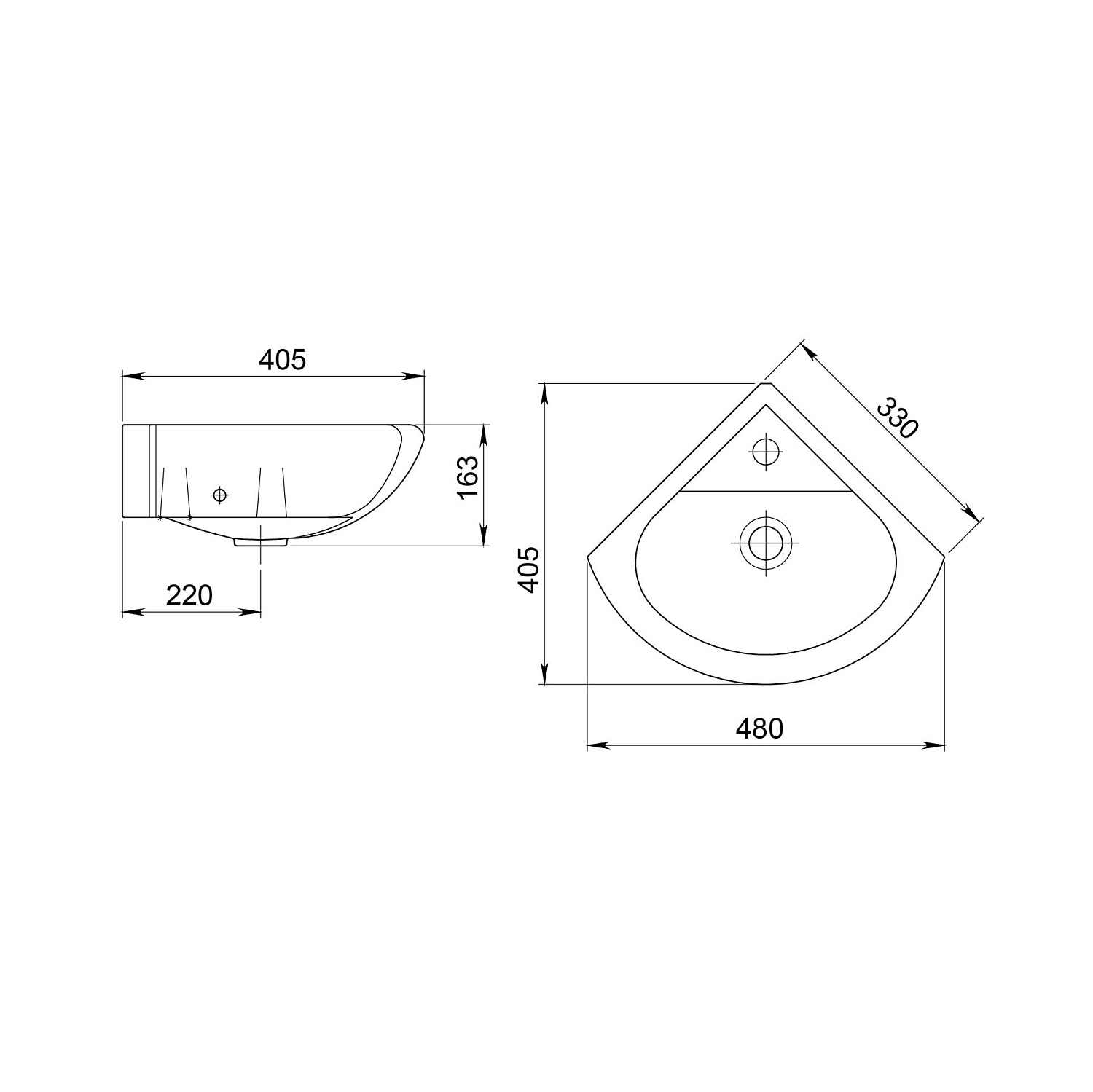 Умывальник угловой"Радиан" (г.Воротынск)(405x480x330мм)